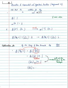 Handwritten derivation of the derivative of ln(x) and chain rule application