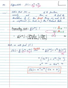 Worked example of differentiating x^5 e^{5x} using the product rule