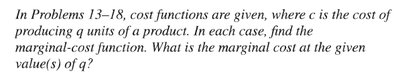 Marginal cost function problems