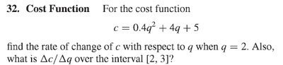 Cost function rate of change problem