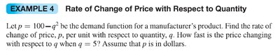 Example 4: Rate of Change of Price with Respect to Quantity