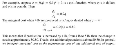 Marginal cost example and interpretation