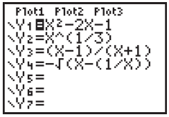 Graphing calculator function entry screen