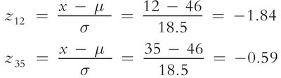 Calculation of z-scores for 12 and 35 inches