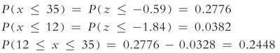 Probability calculation for interval 12 to 35 inches