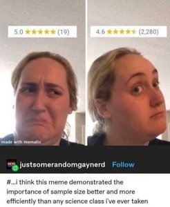 Meme: Sample size and review ratings