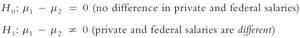 Null and alternative hypotheses for comparing two means