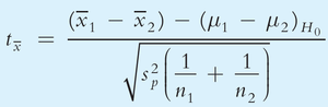 t-test statistic for equal variances