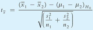 t-test statistic for unequal variances