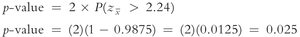 p-value calculation for two-tailed test