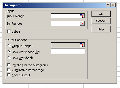 Excel Histogram input dialog