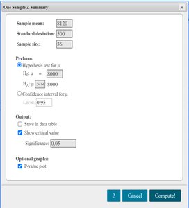 StatCrunch one sample z summary
