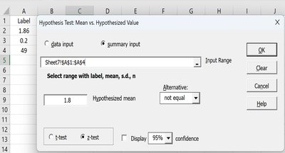 StatCrunch one sample z summary, two-tailed