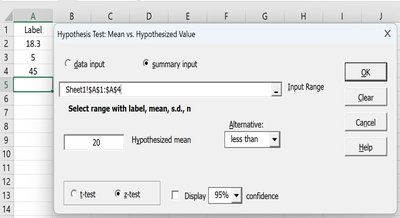 StatCrunch one sample z summary, lower-tailed