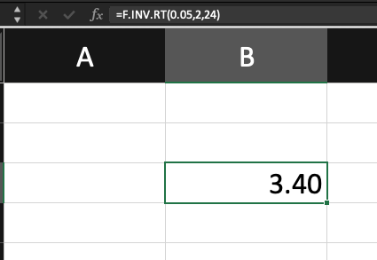 Excel calculation of F critical value