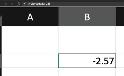 Excel calculation of t critical value (one tail)