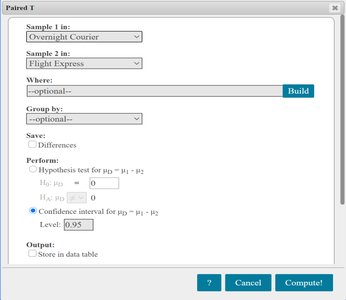 StatCrunch Paired t-test setup