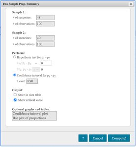 Two sample proportion summary setup