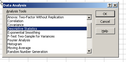 Excel Descriptive Statistics dialog