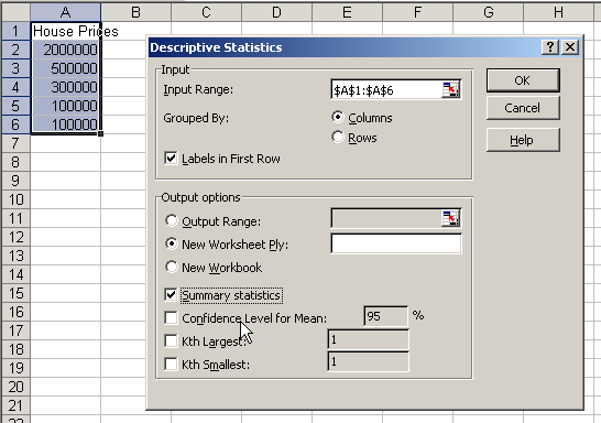 Excel Descriptive Statistics output