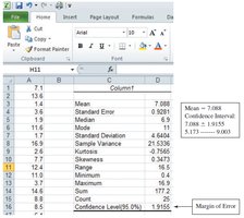 Excel output for confidence interval