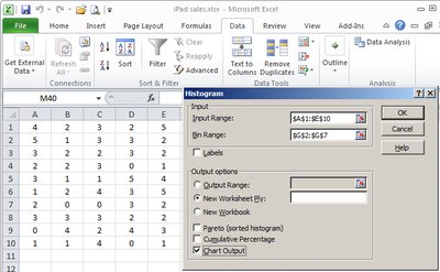 Excel histogram input range