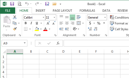 Excel main window