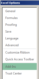 Excel Options Add-Ins