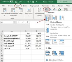 Excel clustered column chart creation