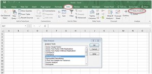 Excel Data tab with Data Analysis option
