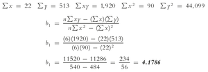 Calculation of regression slope