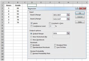 Excel Regression dialog box