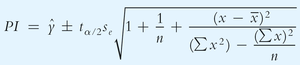 Formula for prediction interval for specific y