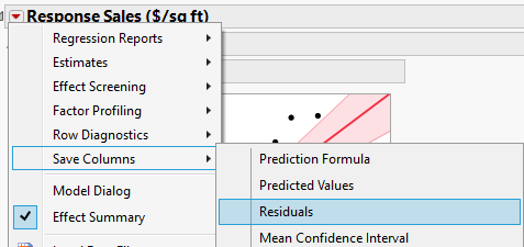 Saving residuals in JMP Pro