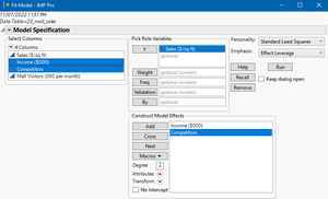 JMP Pro model specification for multiple regression