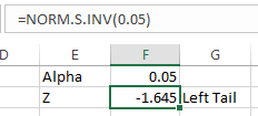 Critical Value for Left Tail Test