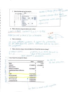 Excel output for paired t-test including statistics and interpretation
