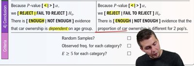 Conclusion and criteria for chi-square tests