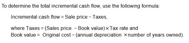 Incremental cash flow formula for asset sales