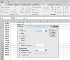 Excel random sampling dialog with input range