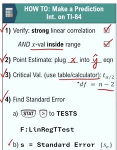 Checklist for making a prediction interval on TI-84