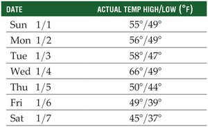 NYC January temperatures table