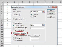 Excel Descriptive Statistics Dialog