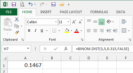 Excel BINOM.DIST function for exact probability