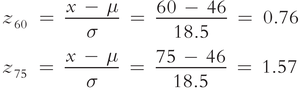 z-score calculations for 60 and 75 inches