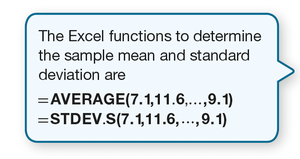 Excel functions for mean and standard deviation