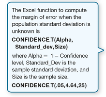Excel function for margin of error with t-distribution