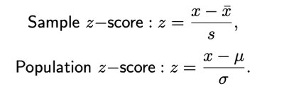 Sample and population z-score formulas