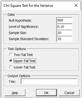 Chi-square test for variance dialog box