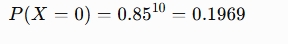 Binomial probability calculation for P(X=0)